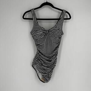 Miraclesuit Swimsuit 10 black white gingham  one piece slimming beach cruise